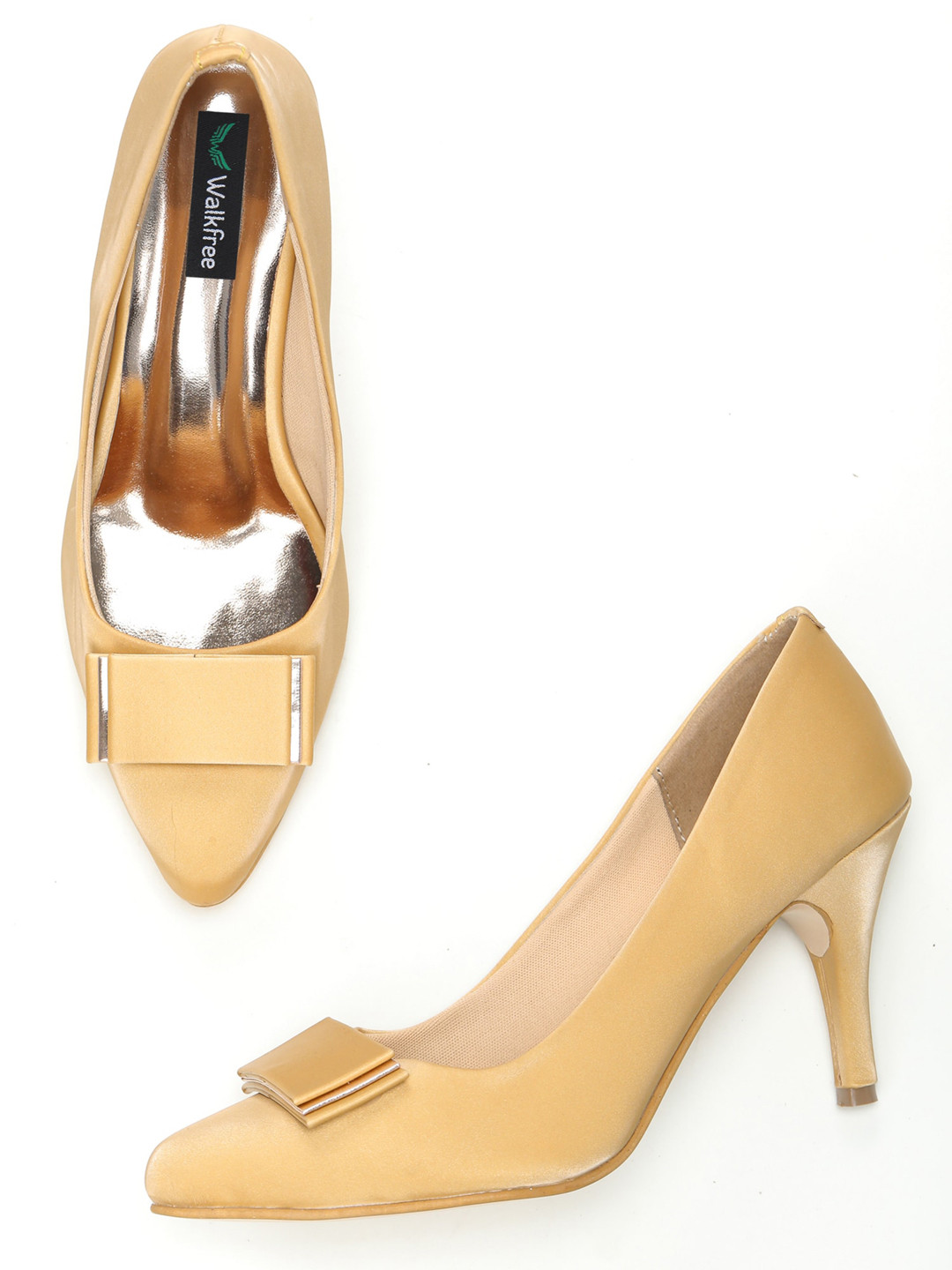 

Walkfree Yellow Slim Heels Pumps with Bows