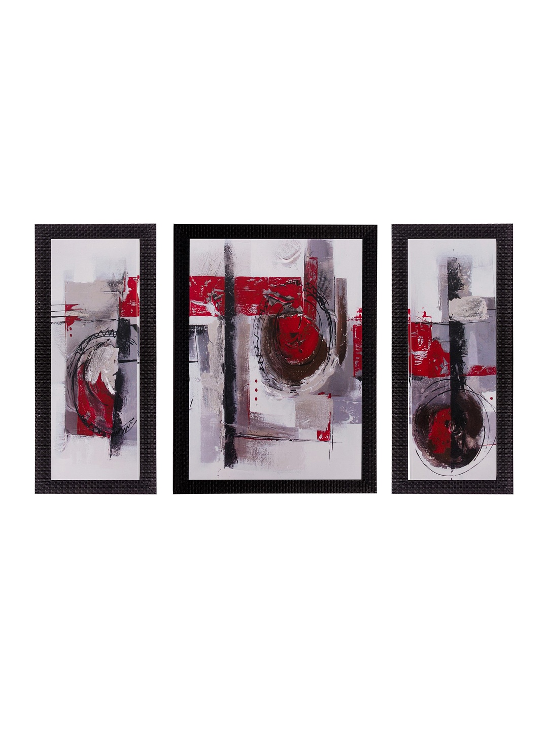 

eCraftIndia Set of 3 Red & White Abstract UV Wall Art