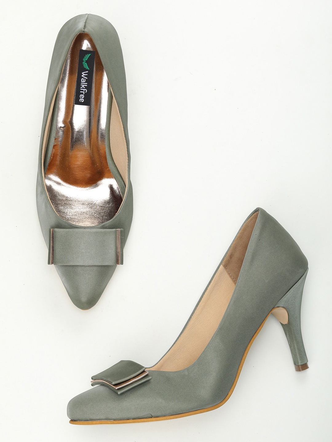 

Walkfree Green Slim Heels Pumps with Bows