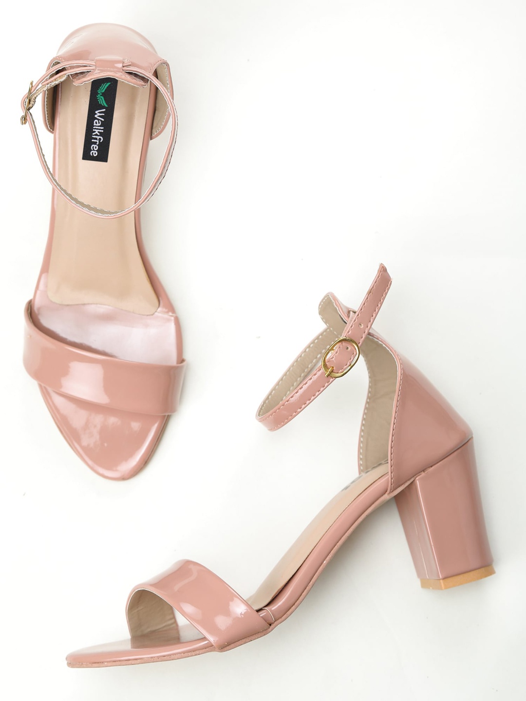 

Walkfree Peach-Coloured Block Sandals with Buckles