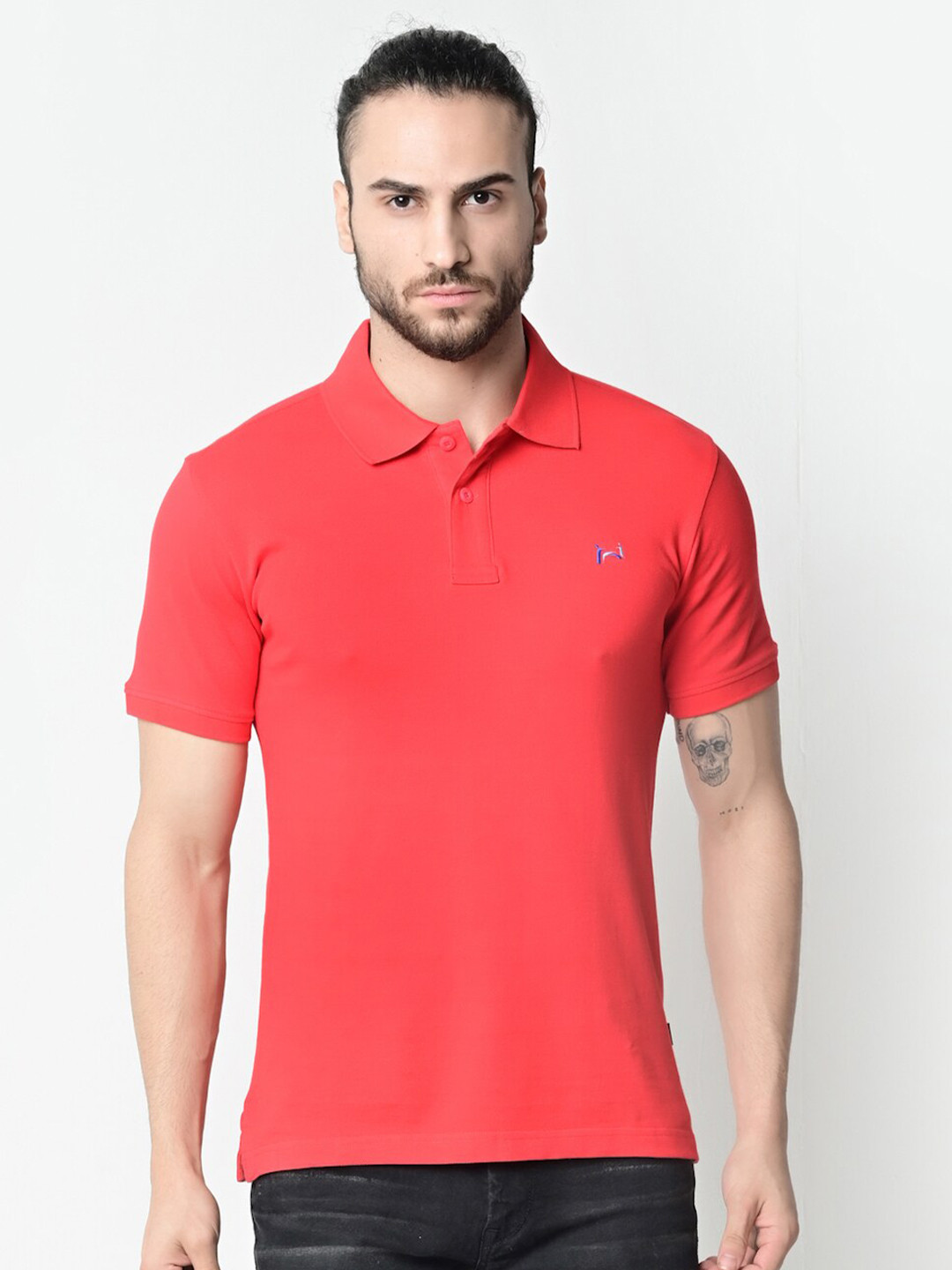 

FLAWLESS Men Red Polo Collar T-shirt