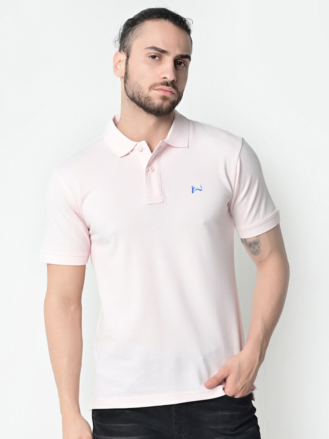 

FLAWLESS Men Pink Polo Collar T-shirt