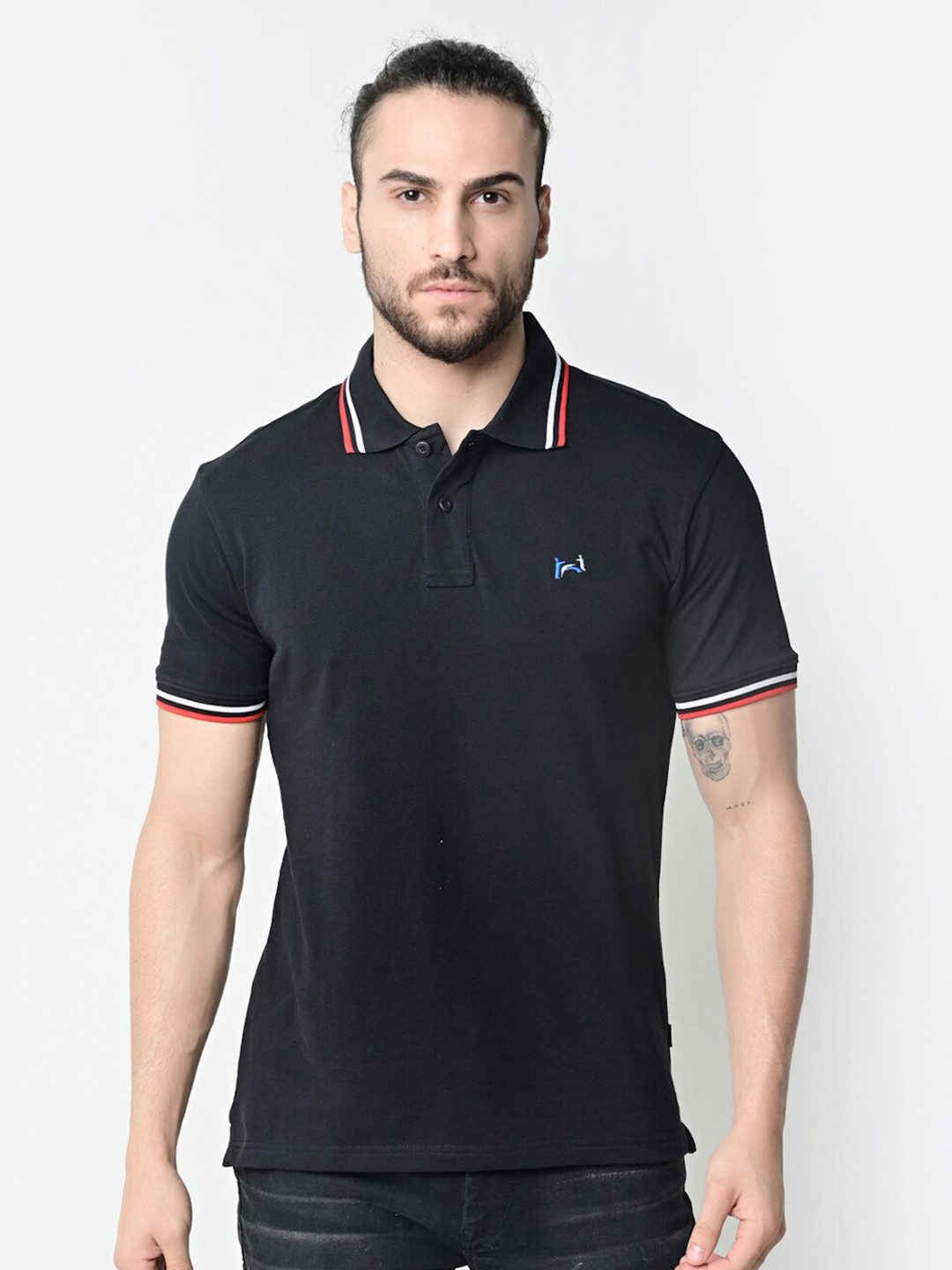 

FLAWLESS Men Black Polo Collar T-shirt