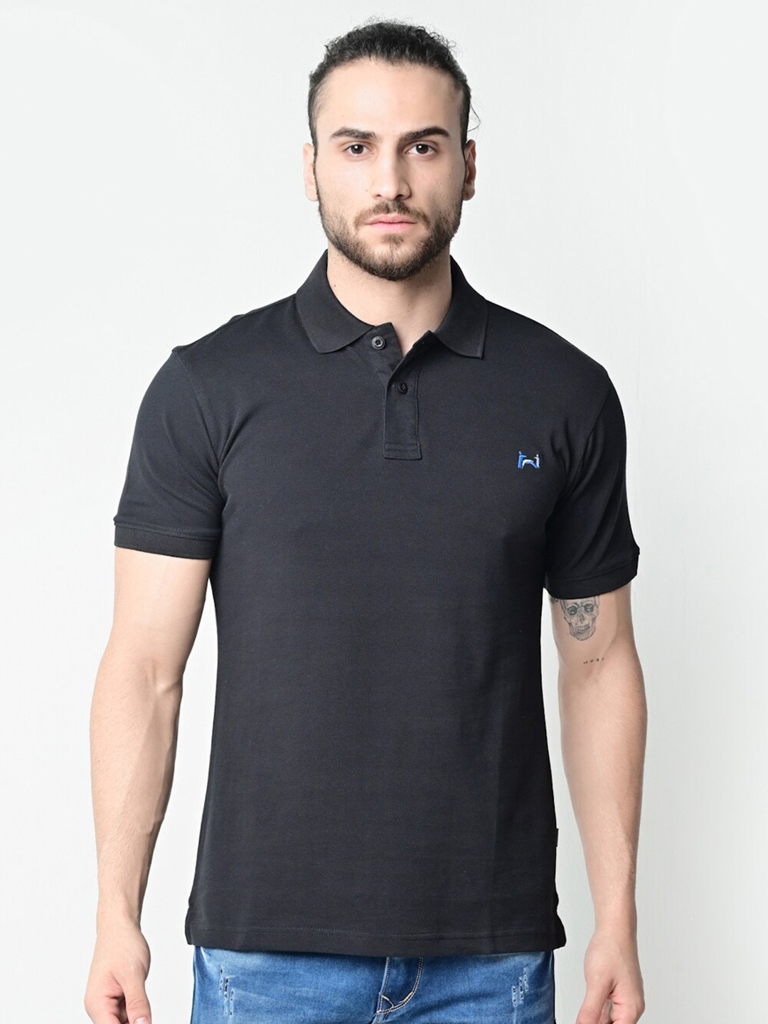 

FLAWLESS Men Black Polo Collar T-shirt