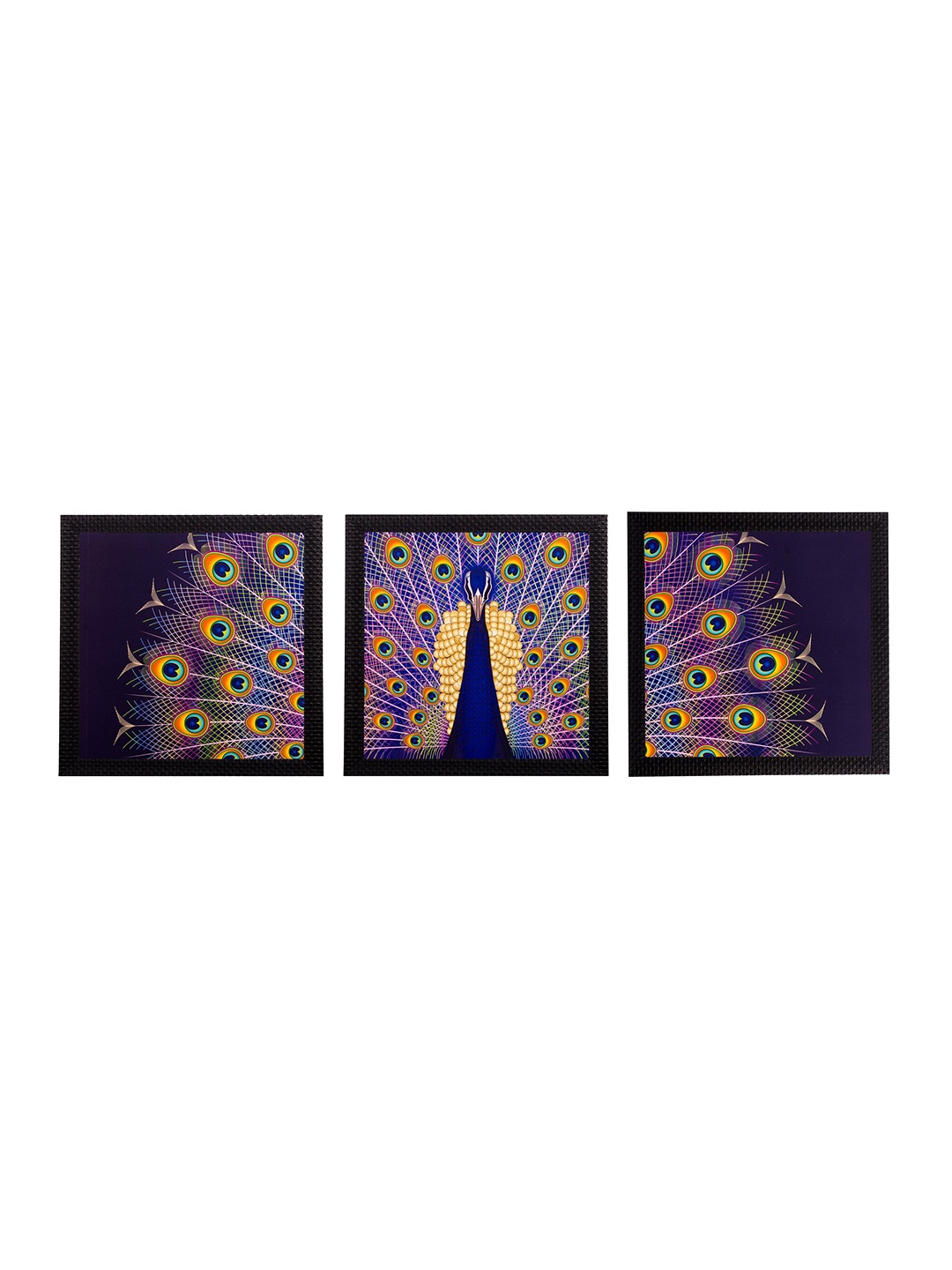 

eCraftIndia Purple 3 Panel Peacock UV Wall Art