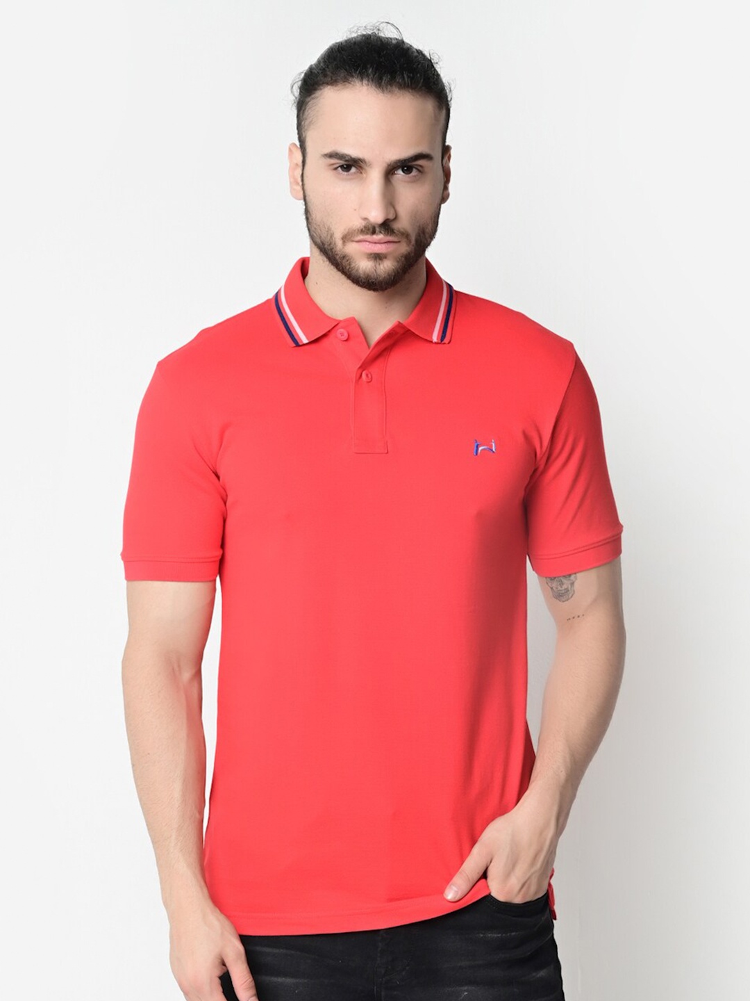 

FLAWLESS Men Red Polo Collar T-shirt