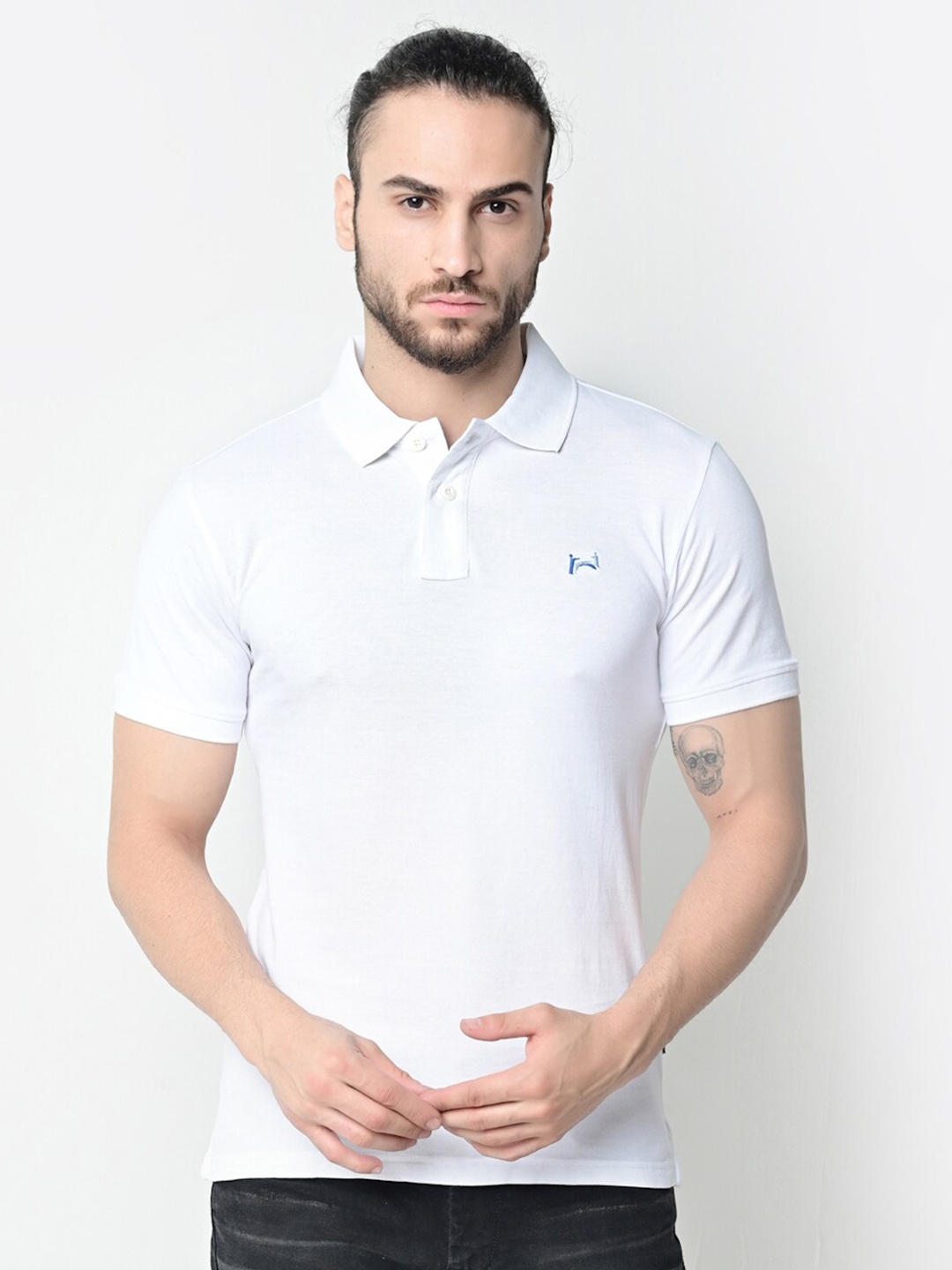 

FLAWLESS Men White Polo Collar T-shirt