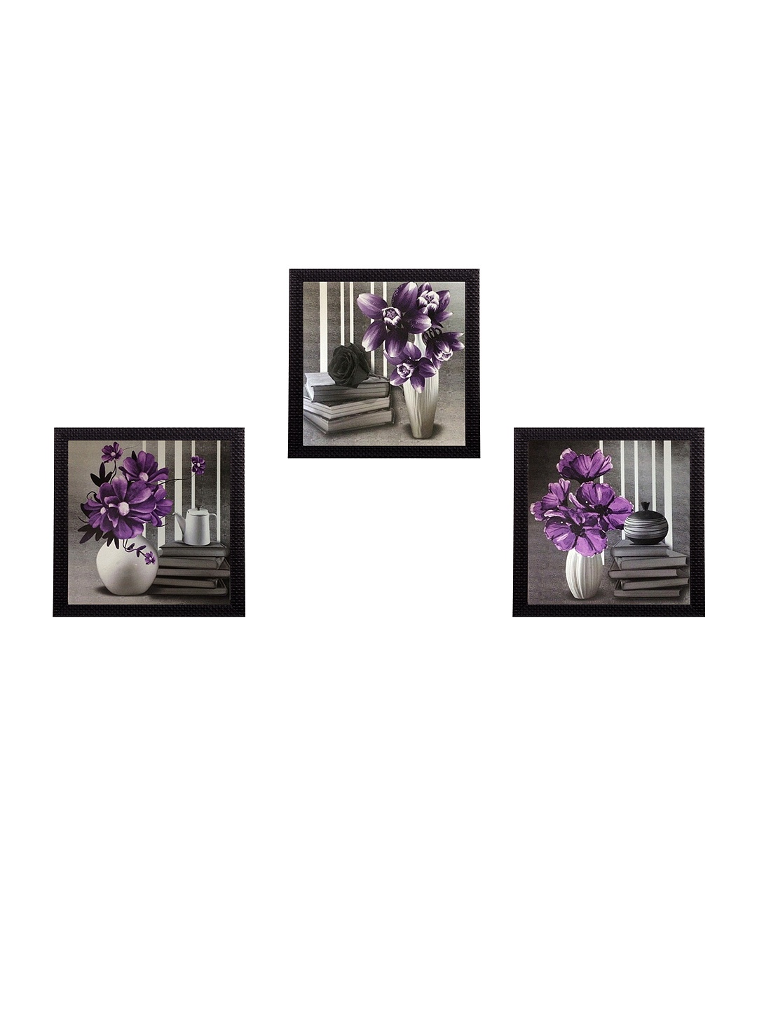 

eCraftIndia Set of 3 Grey & Purple Floral UV Wall Art