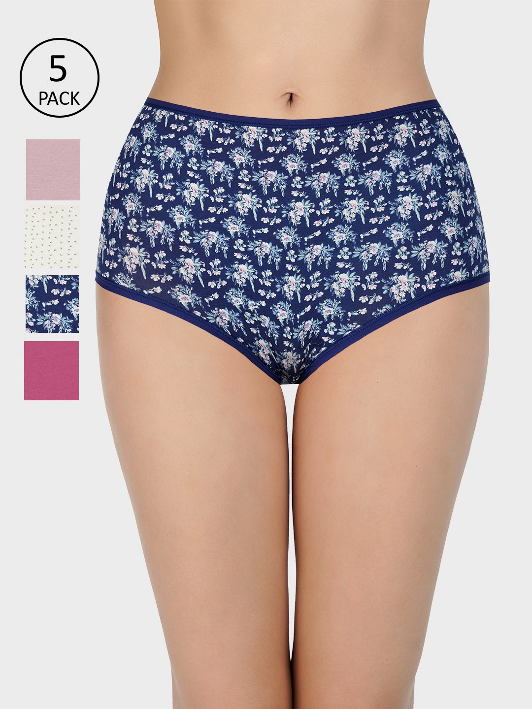 every de by amante Women Pack of 4 Assorted High Rise Briefs, Navy blue