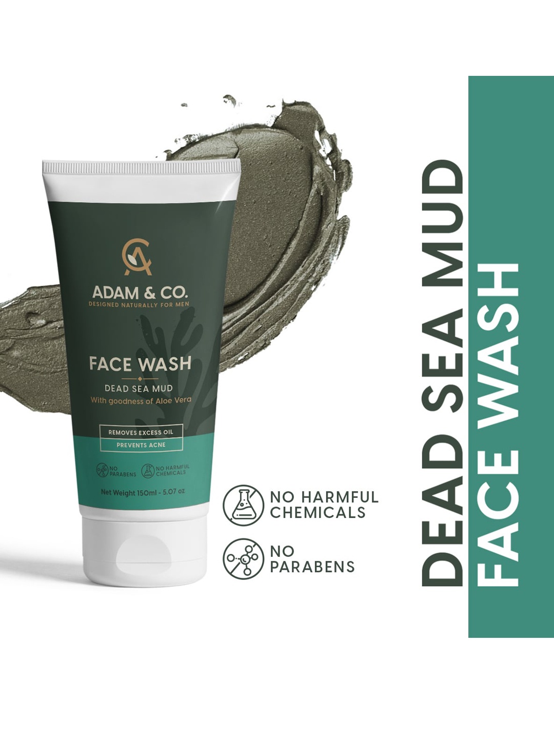 

ADAM & CO Dead Sea Mud Natural Aloe Vera Facewash 200 gm, Grey