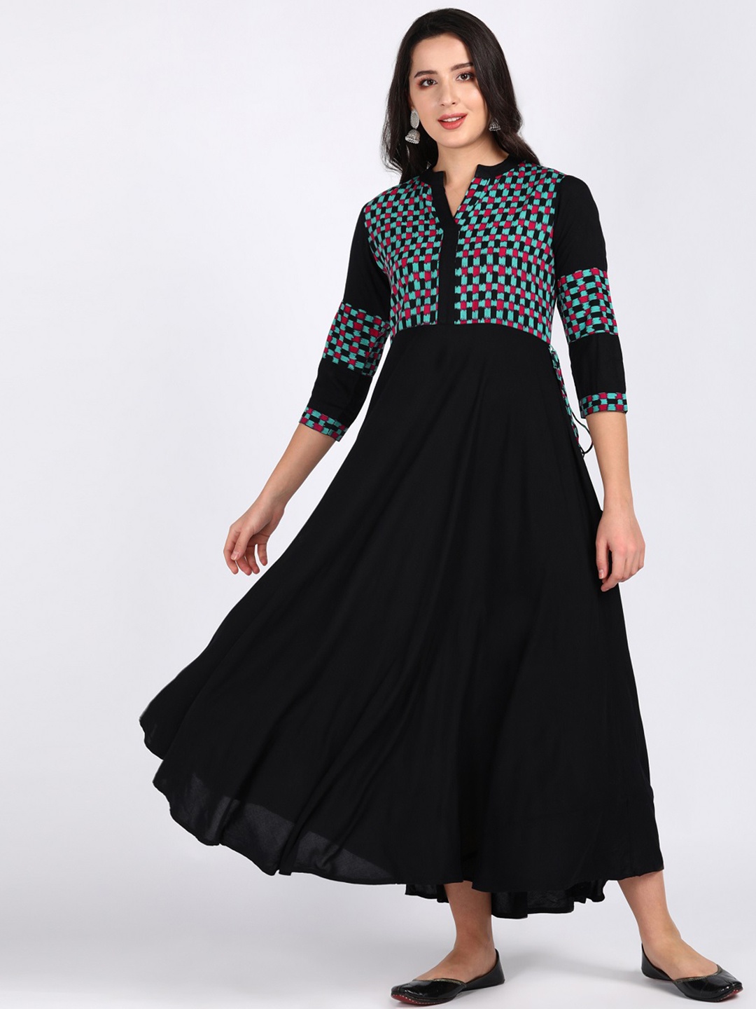 

VEDANA Black Ethnic Motifs Ethnic Maxi Dress