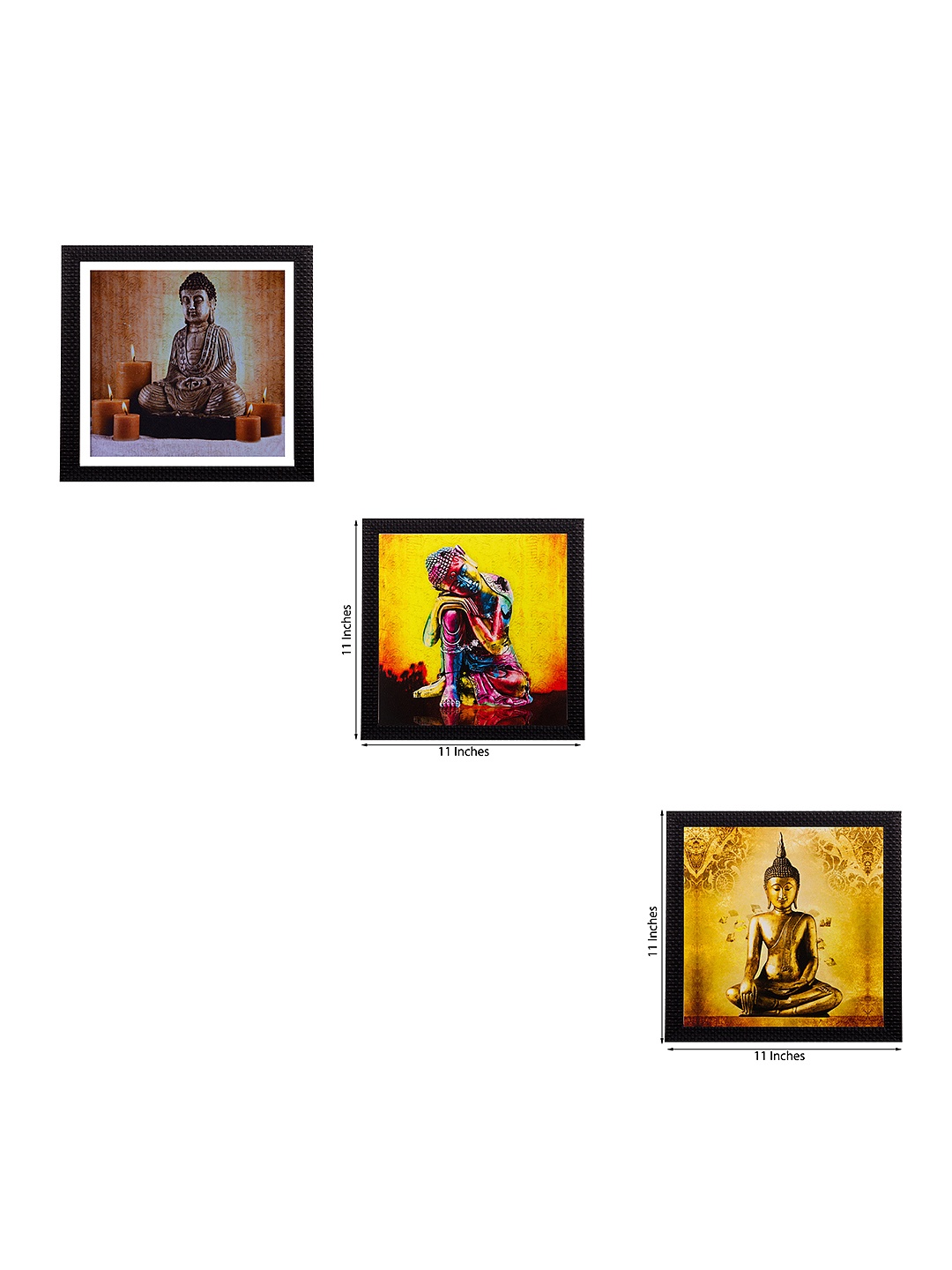 

eCraftIndia Multicoloured Set of 3 Buddha UV Wall Art, Multi