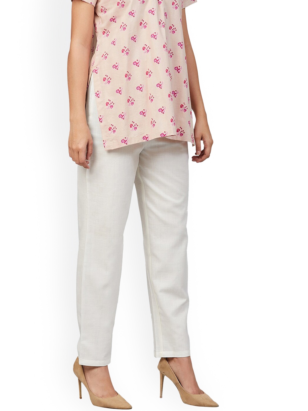 

Orchid Hues Women White Tapered Fit High-Rise Chinos Trousers
