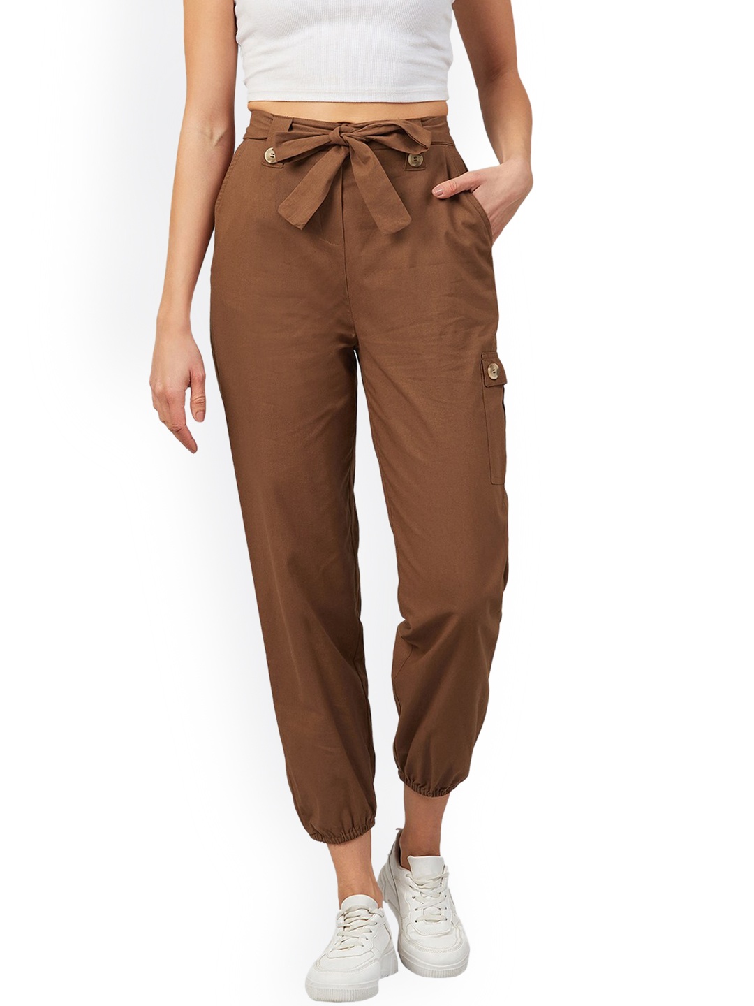 

Orchid Blues Women Brown Loose Fit High-Rise Joggers Trousers