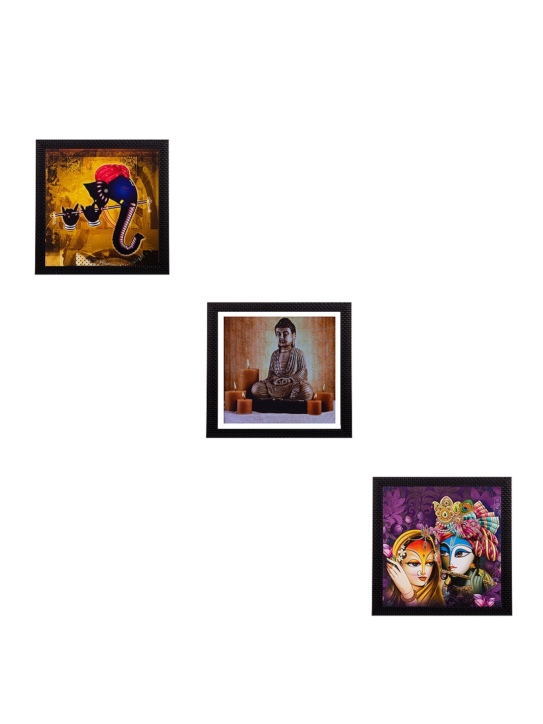 

eCraftIndia Multicoloured Set of 3 Religious UV Wall Art, Multi