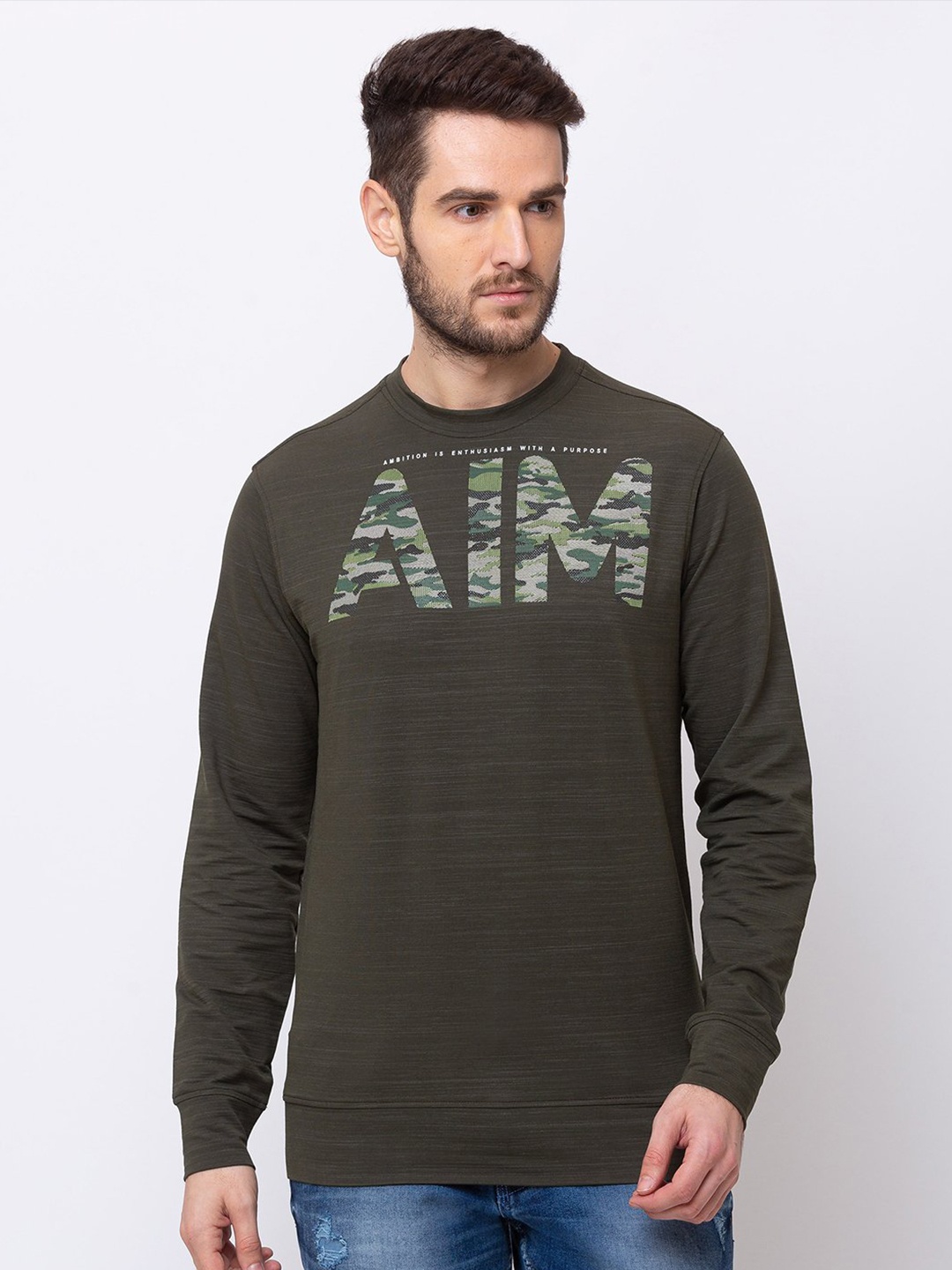 

Status Quo Men Green Printed Cotton Sweatshirt