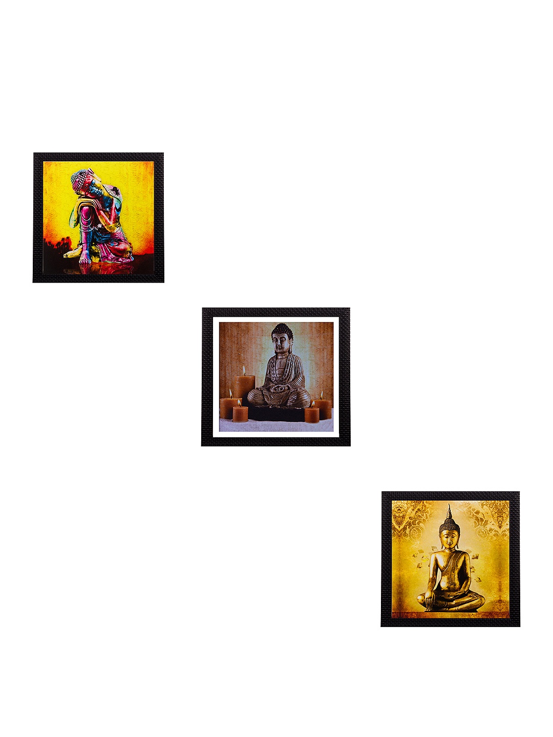 

eCraftIndia Multicoloured Set of 3 Buddha UV Wall Art, Multi