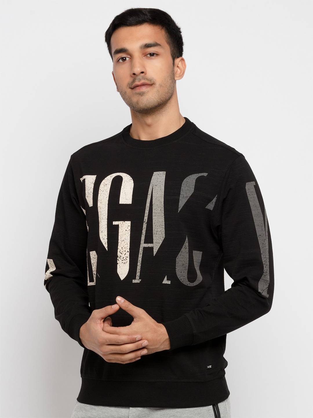 

Status Quo Men Black Printed Cotton Lightweight Sweatshirt