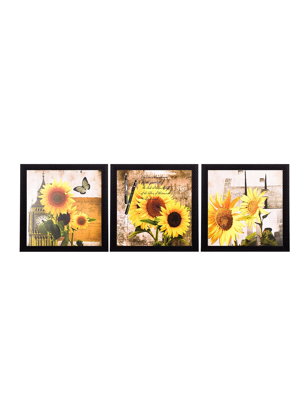 

eCraftIndia Multicoloured Set of 3 Floral UV Wall Art, Multi