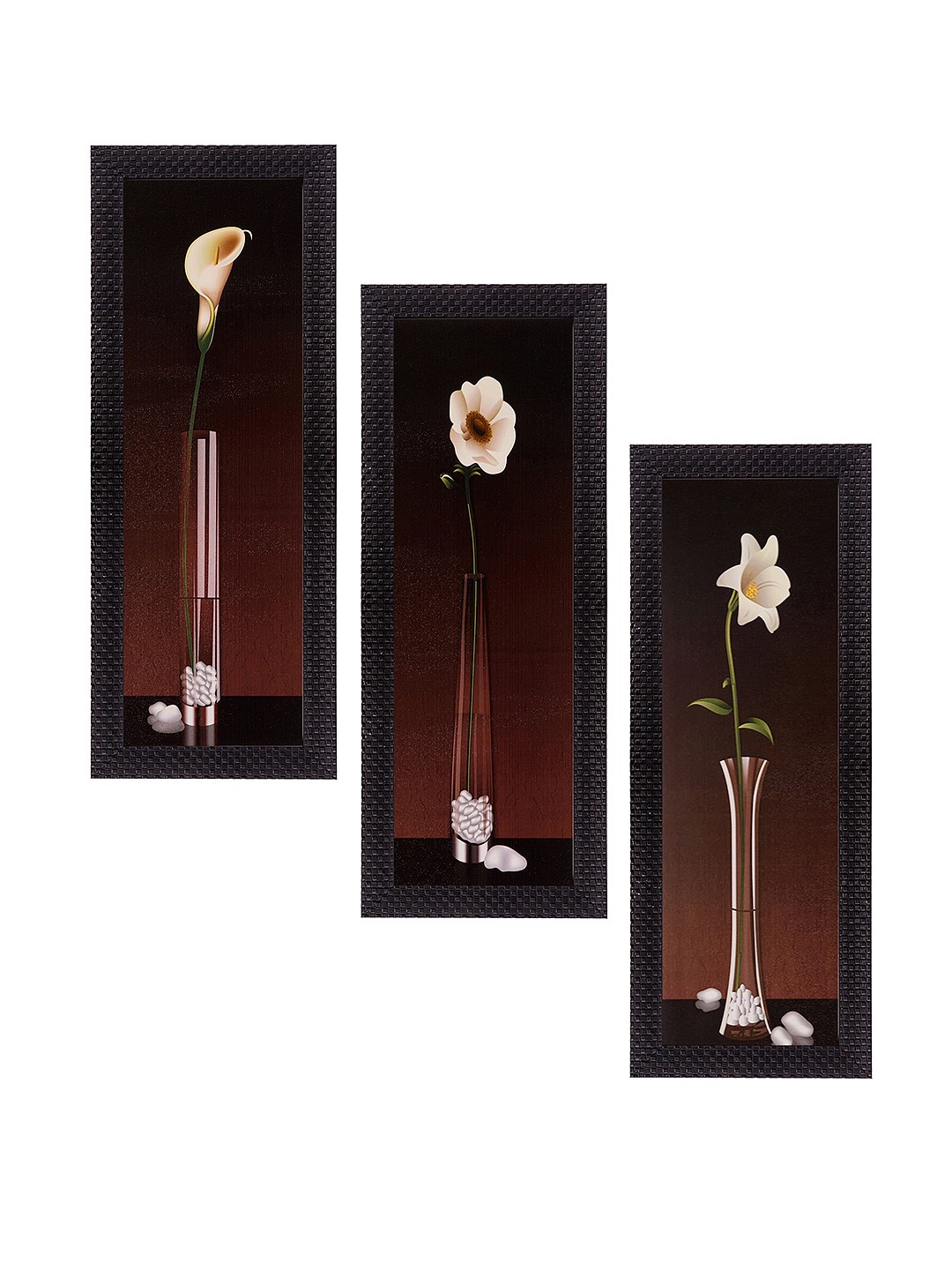 

eCraftIndia Brown Set of 3 Floral UV Wall Art, Multi