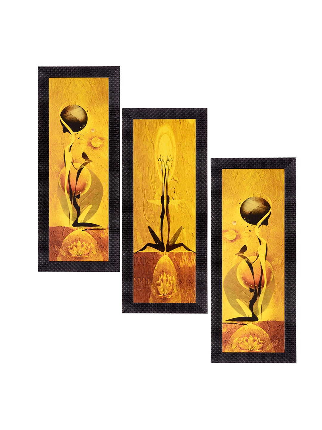 

eCraftIndia Yellow Set of 3 Abstract UV Wall Art