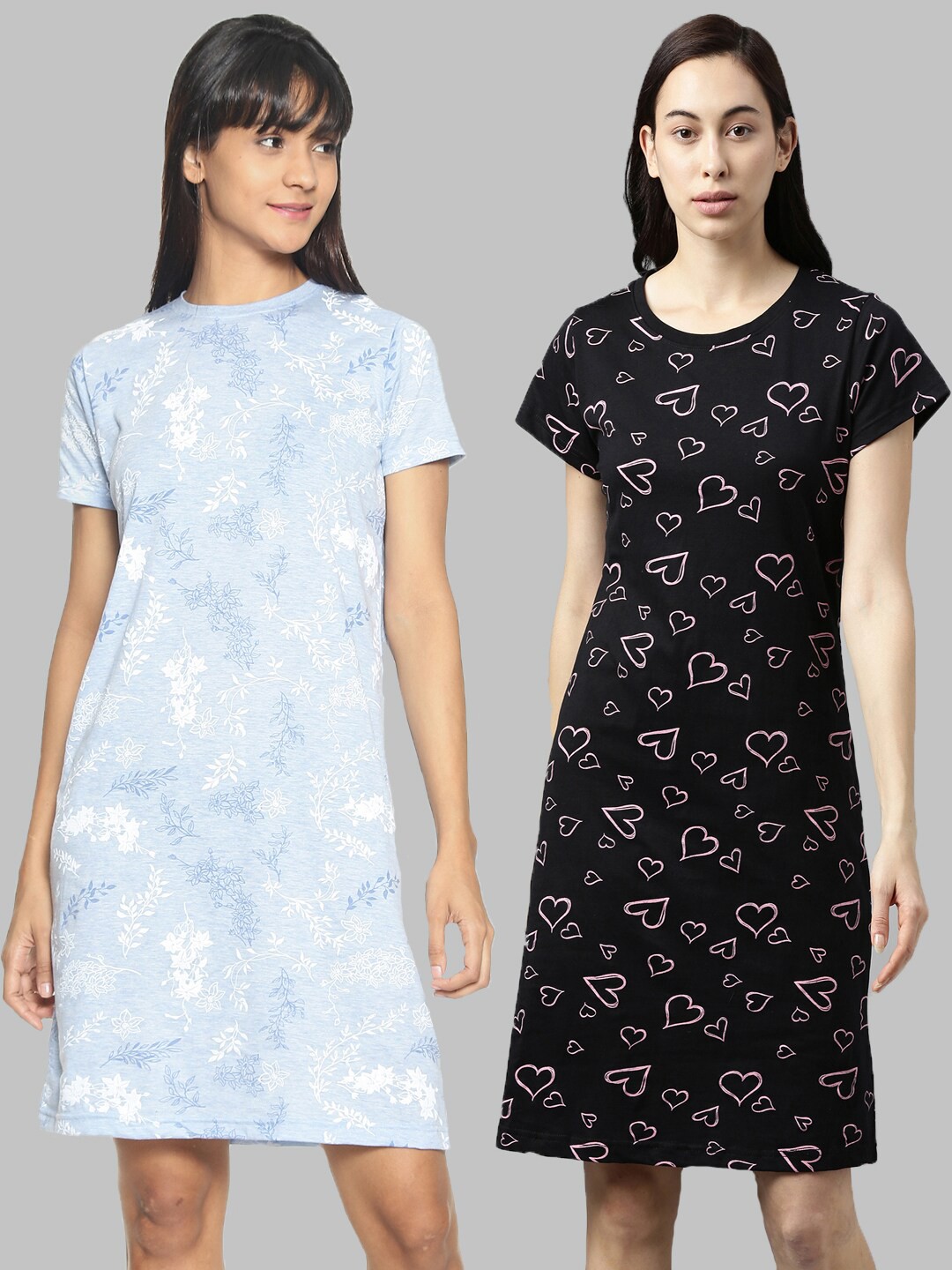 

Kryptic Blue & Black Set of 2 Printed Cotton Nightdress