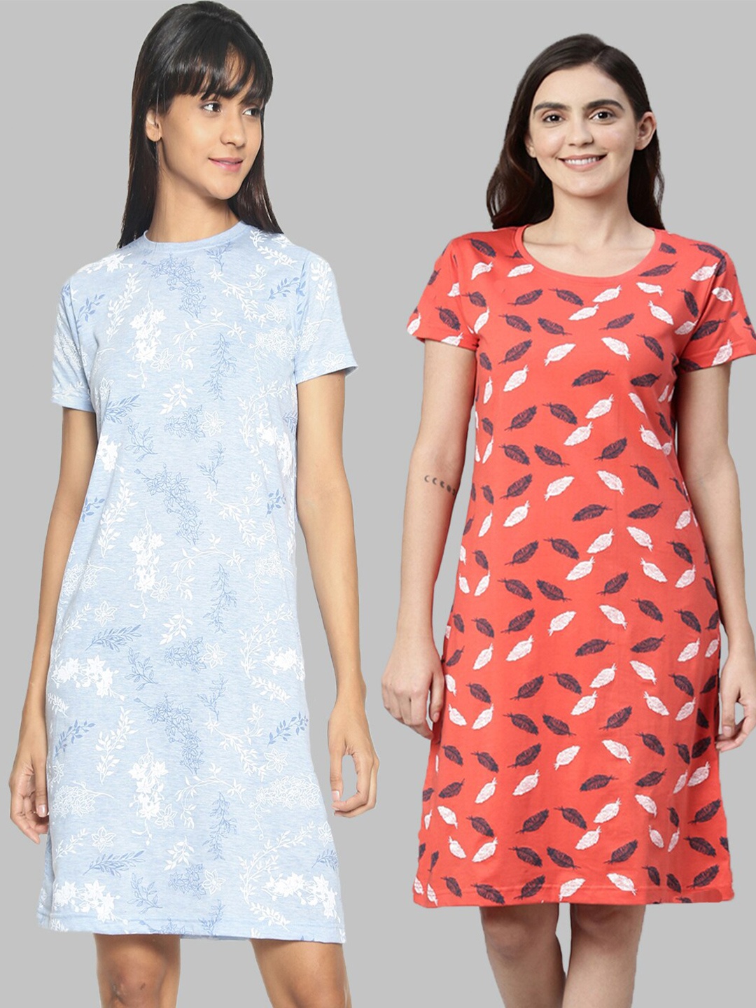 

Kryptic Blue & Red Pack Of 2 Printed T-shirt Nightdress