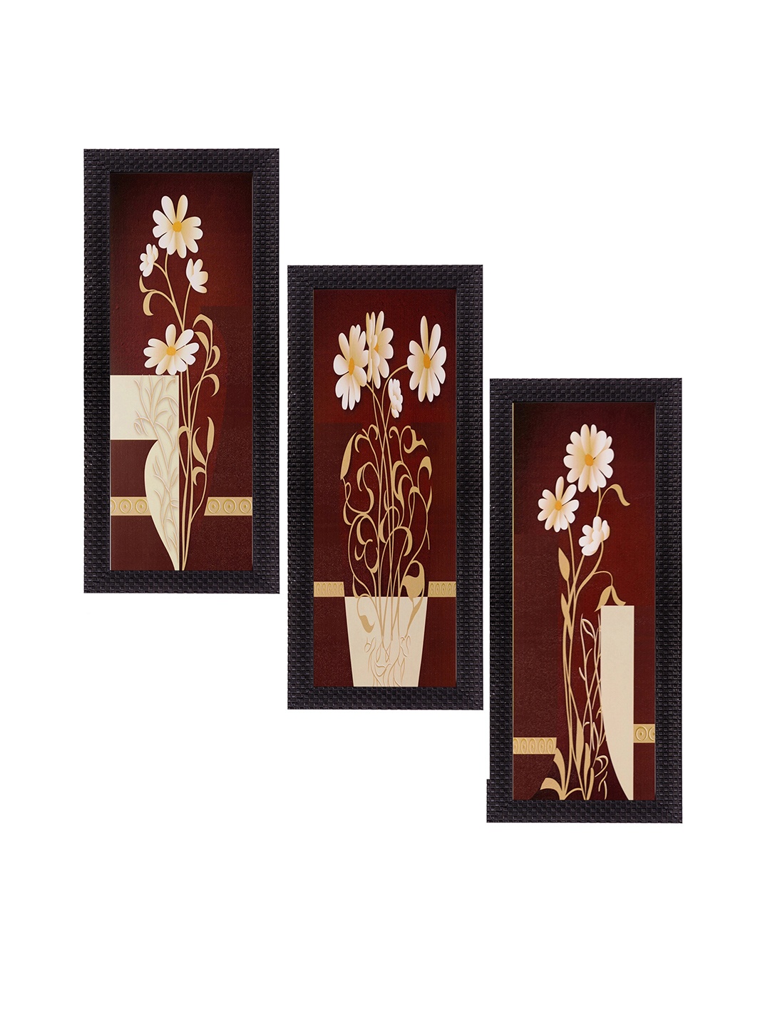 

eCraftIndia Brown Set of 3 Floral UV Wall Art