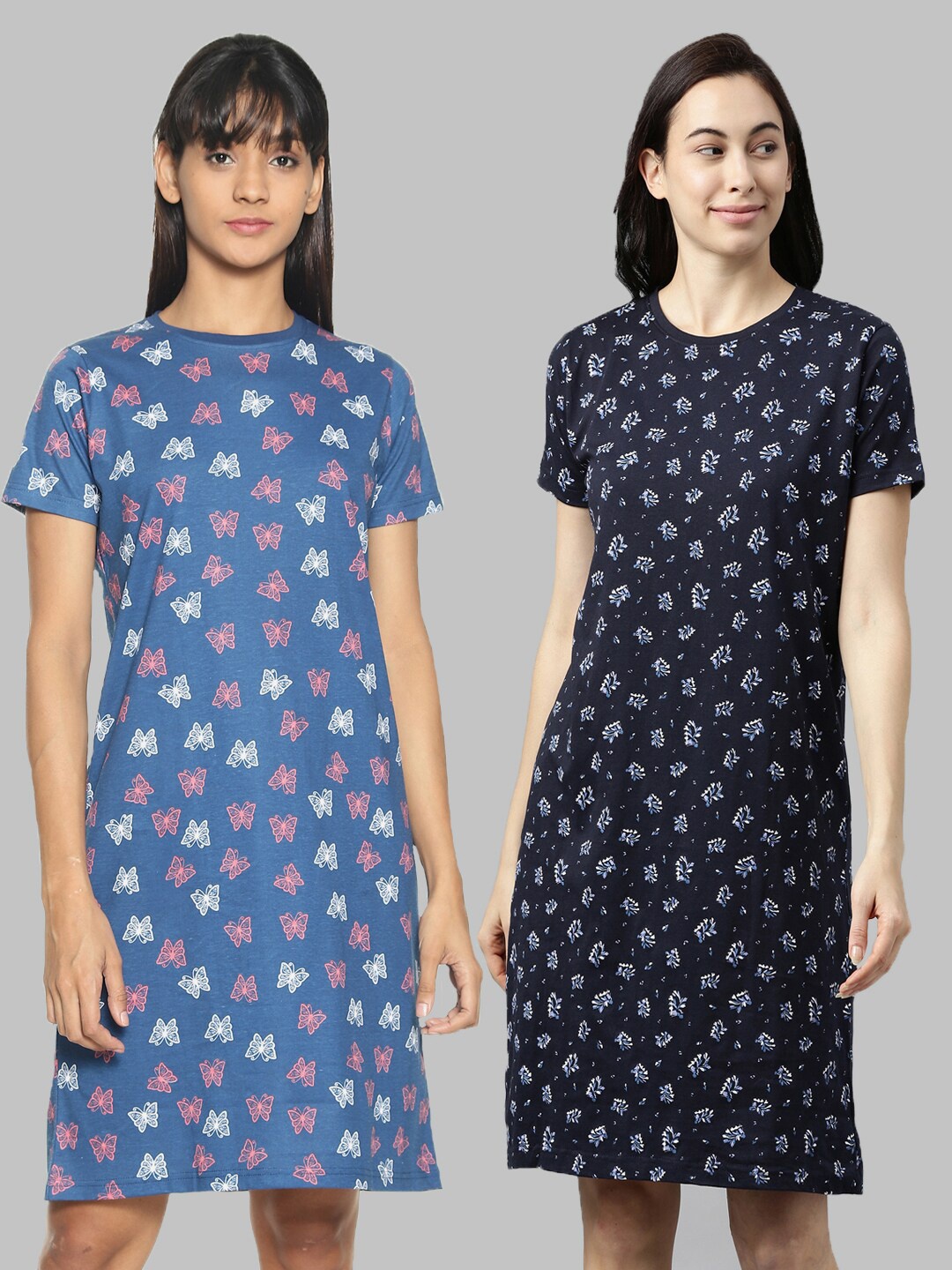 

Kryptic Women Pack Of 2 Pure Cotton Printed Nightdress, Navy blue