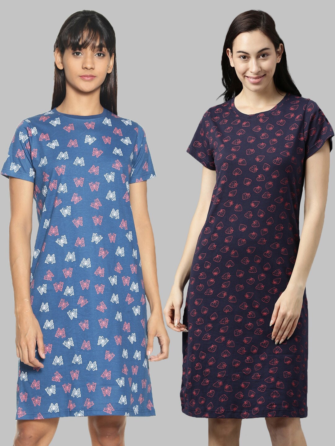 

Kryptic Pack Of 2 Blue Printed Nightdress