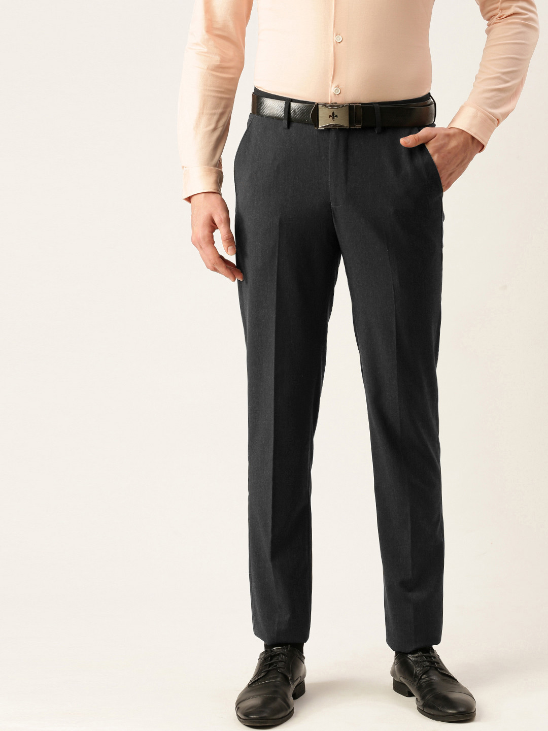 

Peter England Men Black Slim Fit Trousers
