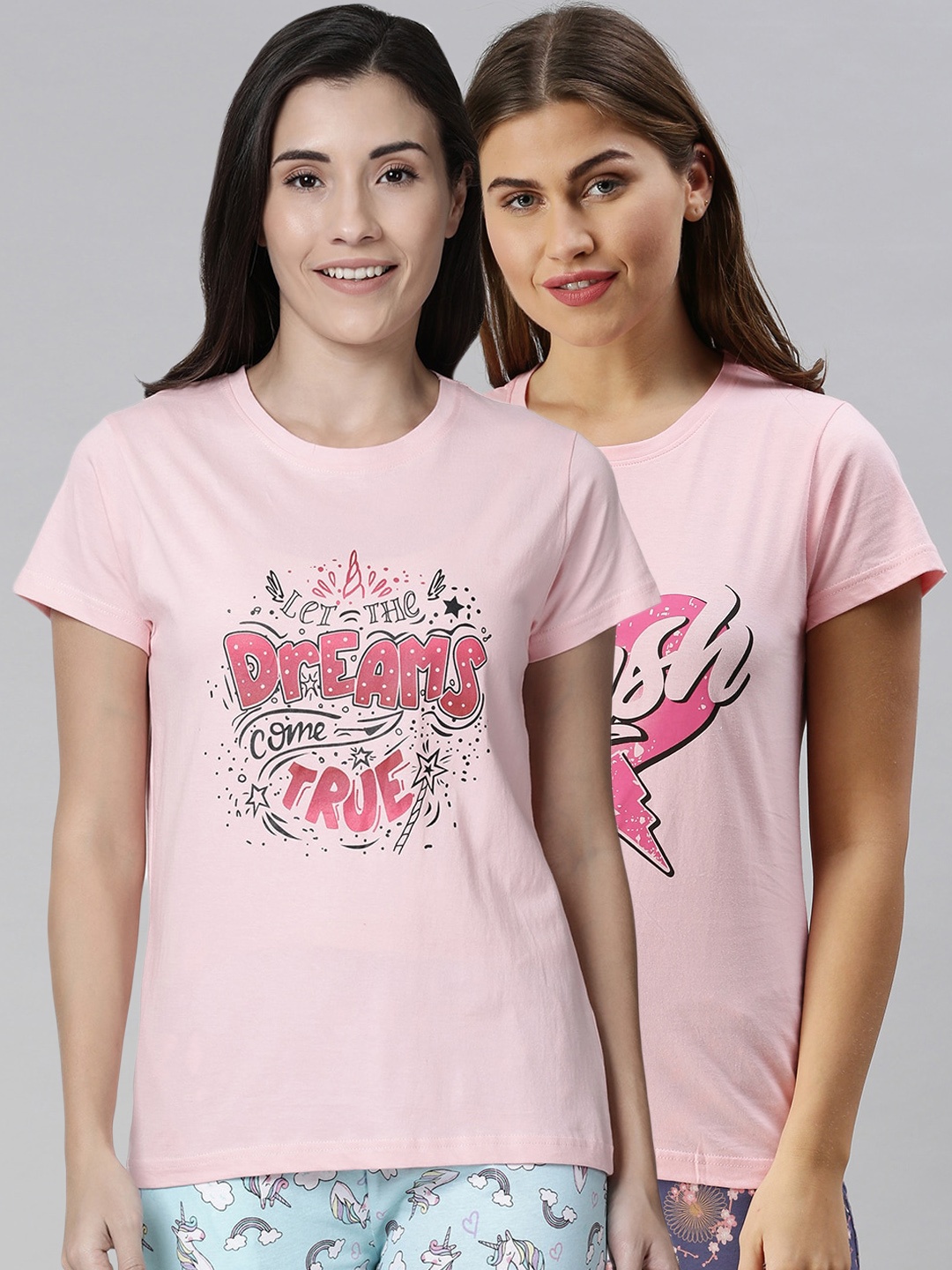 

Kryptic Women Pack Of 2 Pink Printed Pure Cotton Lounge T-Shirts