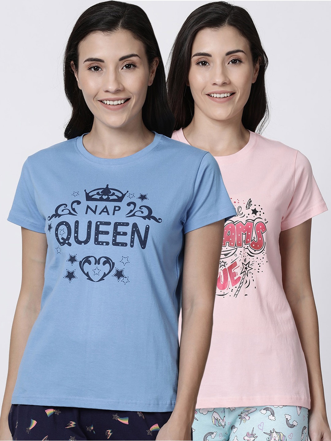 

Kryptic Women Pack Of 2 Printed Pure Cotton Lounge T-Shirts, Pink