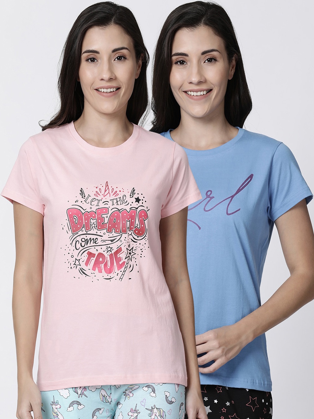 

Kryptic Women Pack Of 2 Printed Pure Cotton Lounge T-Shirts, Pink
