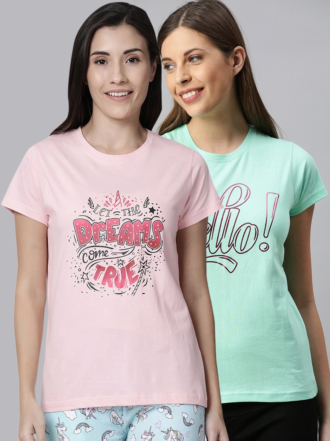 

Kryptic Women Pack Of 2 Printed Pure Cotton Lounge T-Shirts, Pink