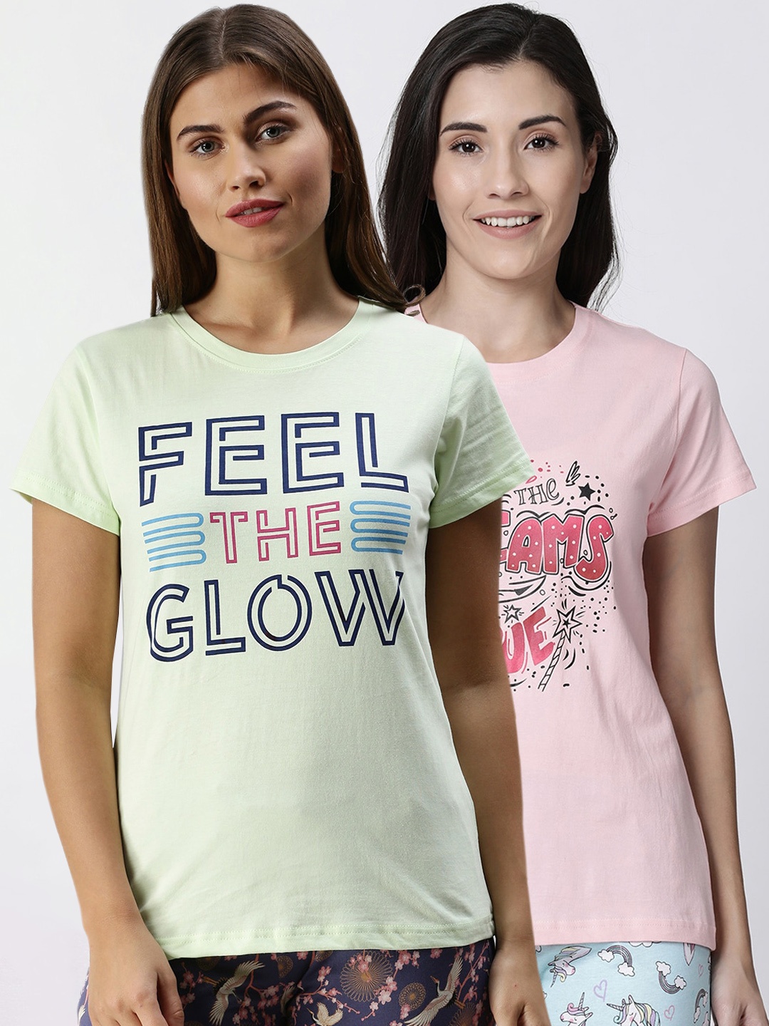 

Kryptic Women Pack Of 2 Printed Pure Cotton Lounge T-Shirts, Pink