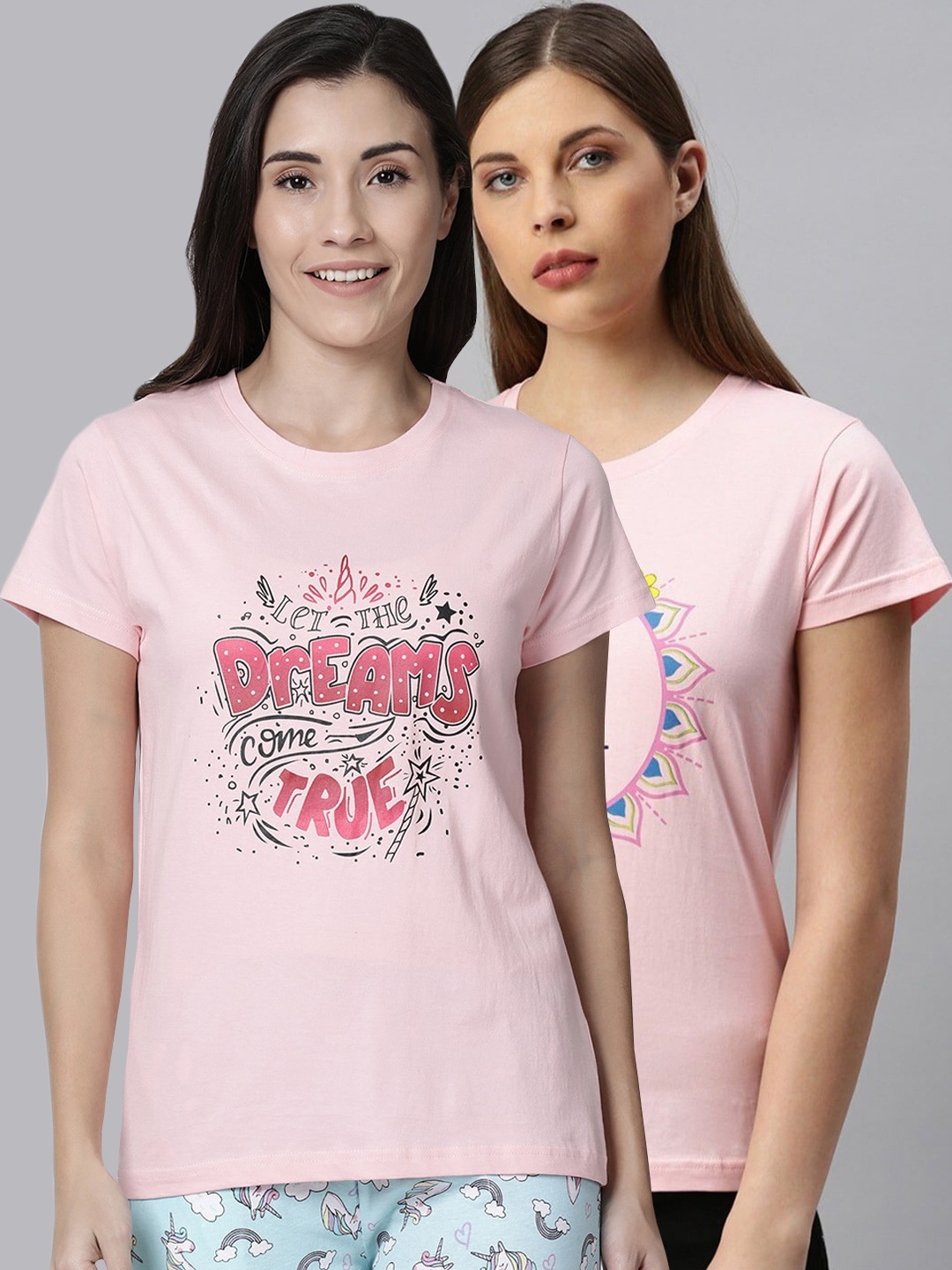 

Kryptic Women Pack Of 2 Printed Pure Cotton Lounge T-Shirts, Pink