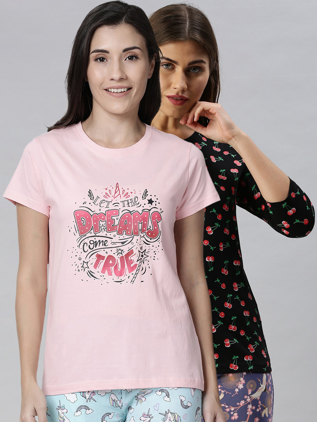 

Kryptic Women Pack Of 2 Printed Pure Cotton Lounge T-Shirts, Pink