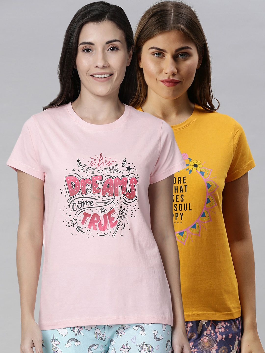 

Kryptic Women Pack Of 2 Printed Pure Cotton T-Shirts, Pink