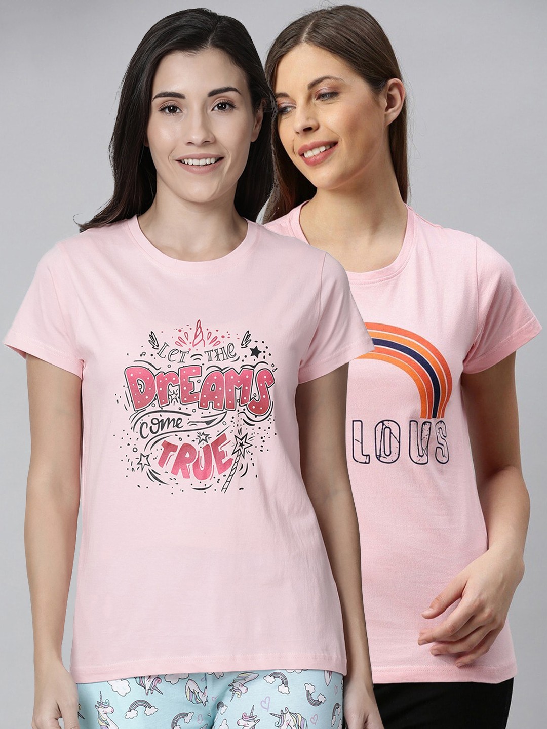 

Kryptic Women Pack Of 2 Printed Pure Cotton Lounge T-Shirts, Pink