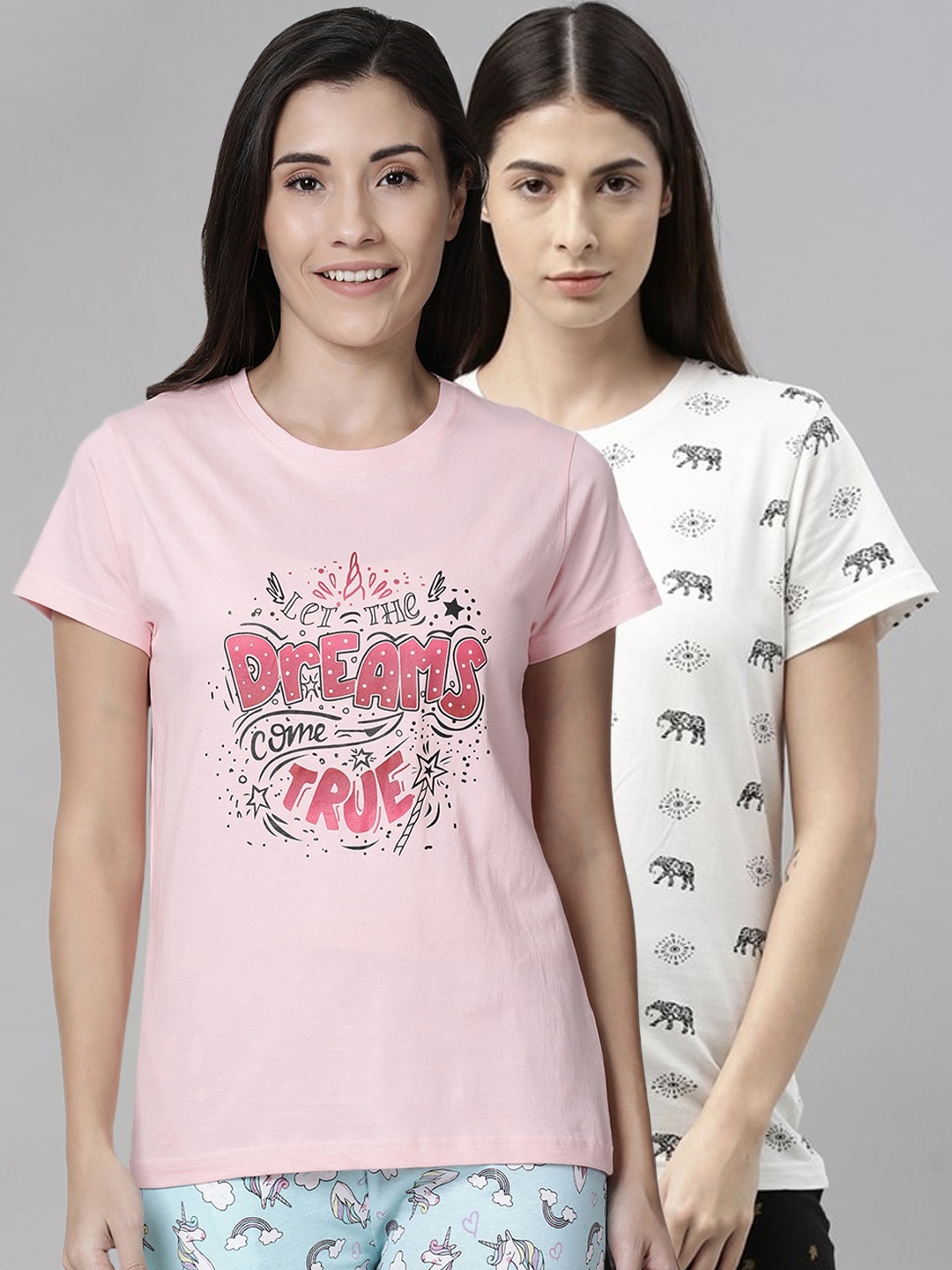 

Kryptic Women Pack Of 2 Printed Pure Cotton Lounge T-Shirts, Pink