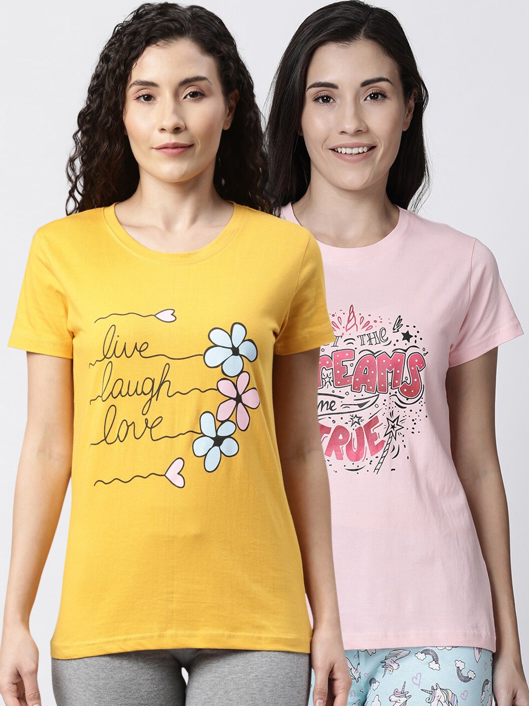 

Kryptic Women Pack Of 2 Printed Pure Cotton T-Shirts, Pink