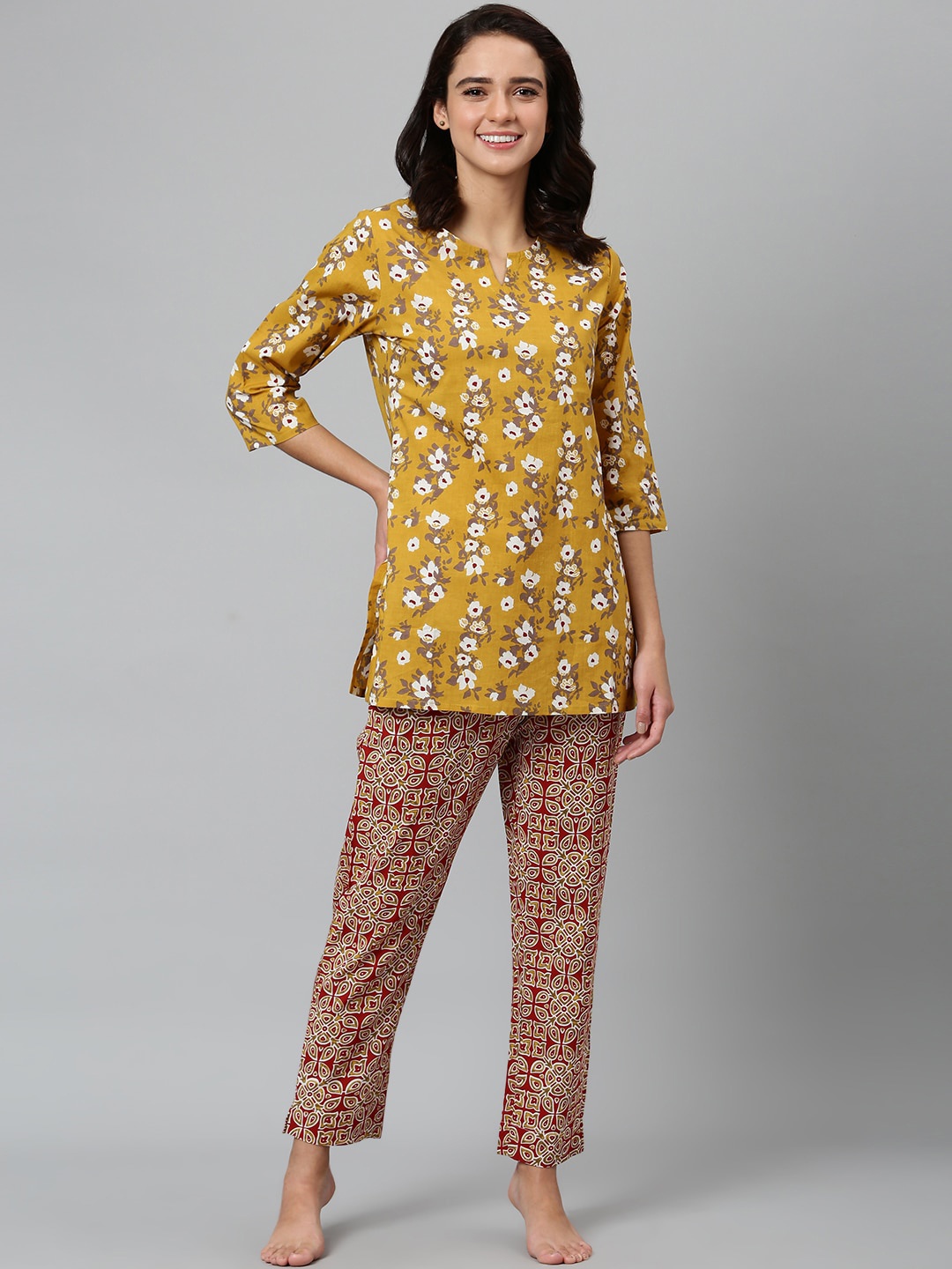 

Khushal K Women Mustard & Red Printed Night suit