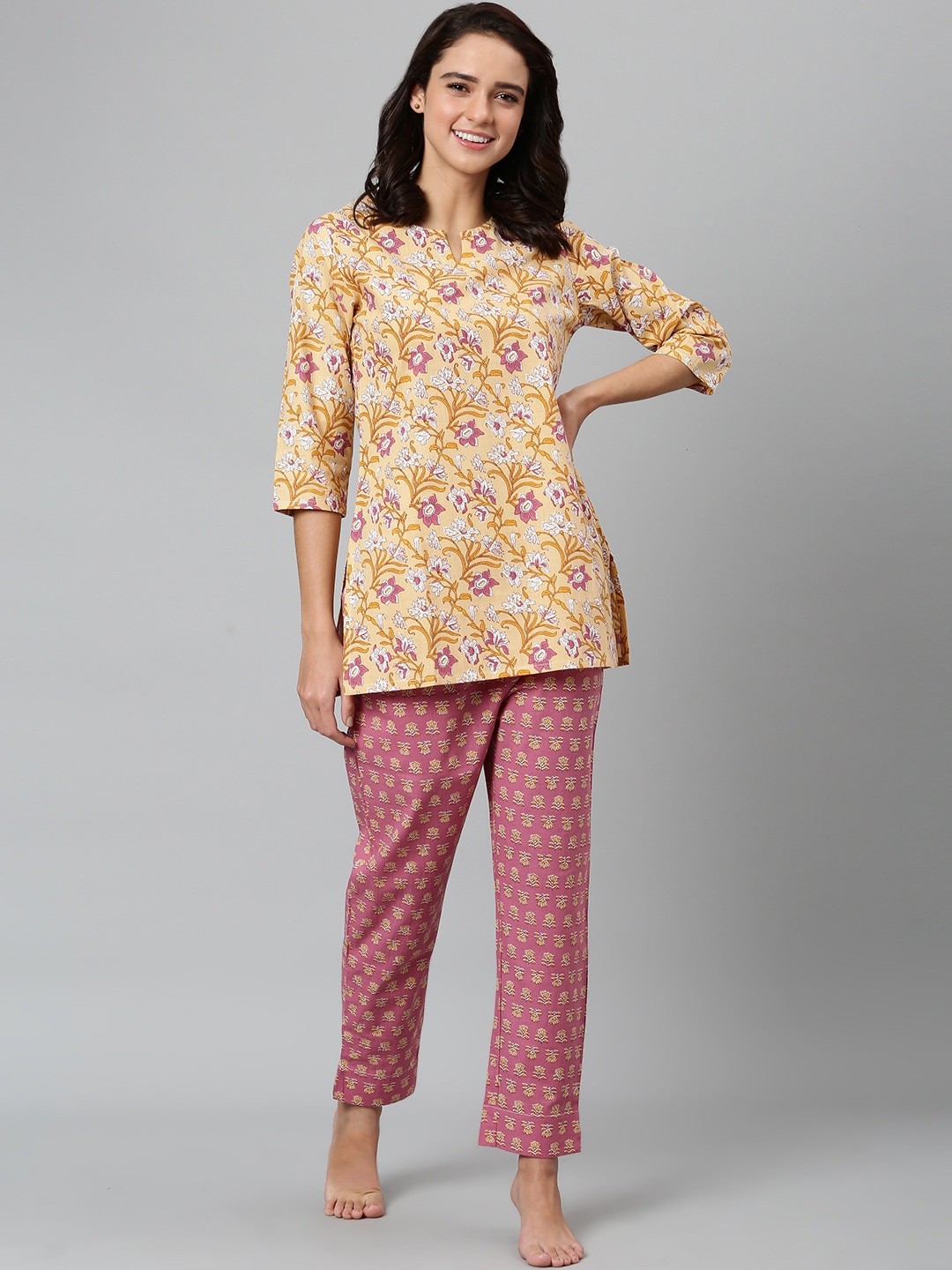 

Khushal K Women Yellow & Pink Printed Night suit