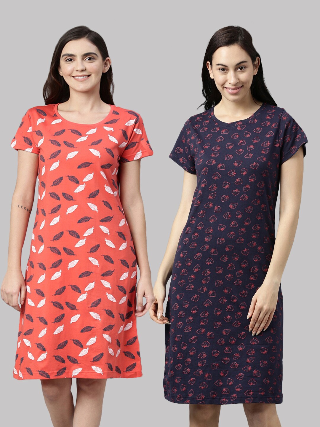 

Kryptic Pack of 2 Orange Printed Pure Cotton Nightdress