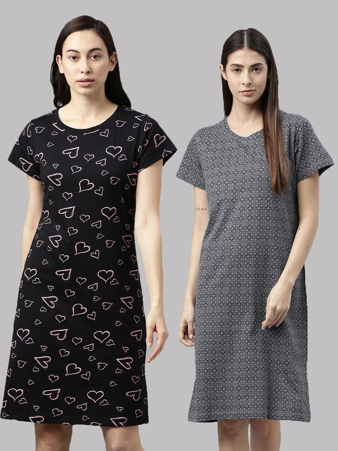 

Kryptic Pack of 2 Printed Nightdress, Black