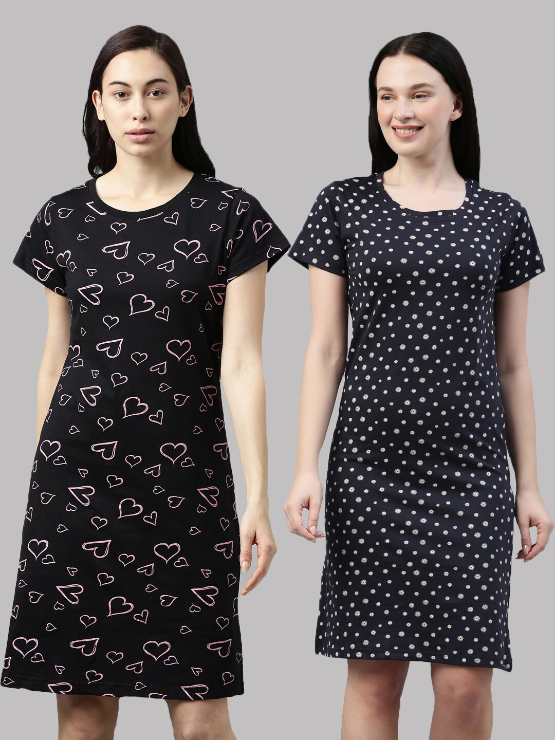 

Kryptic Women Pack Of 2 Printed Nightdress, Black