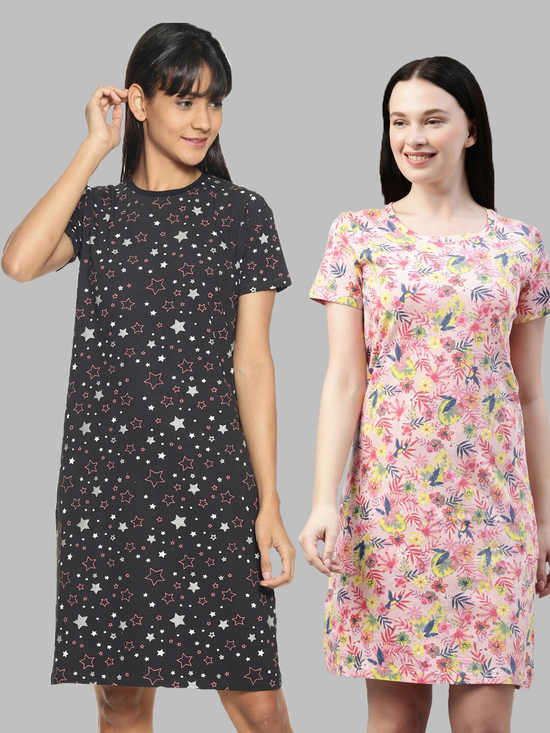 

Kryptic Pack Of 2 Printed Nightdress, Black