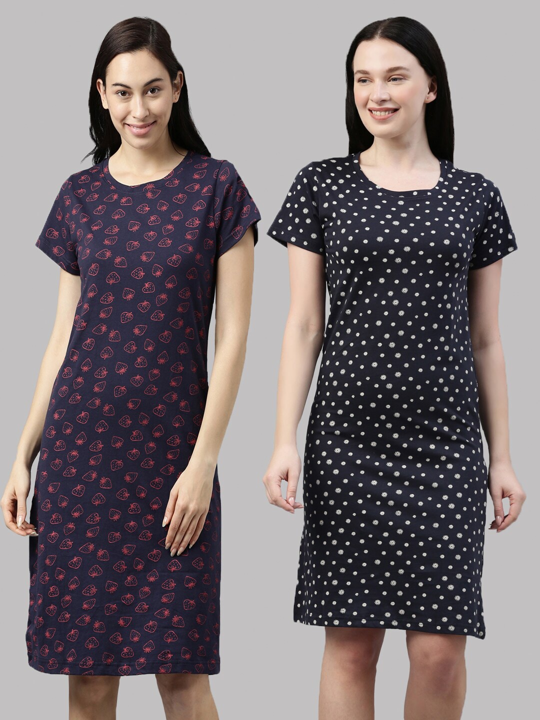 

Kryptic Pack Of 2 Navy Blue Printed Pure Cotton Nightdress