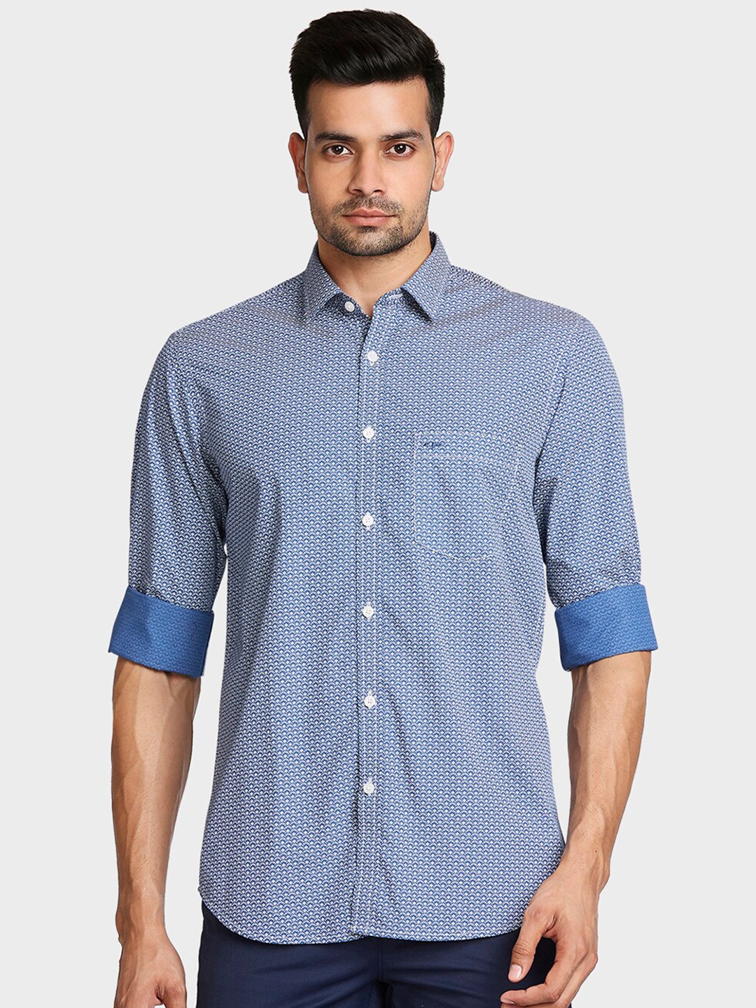 

ColorPlus Men Blue Tailored Fit Printed Cotton Casual Shirt